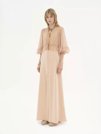 Robe longue col V en crêpe satin