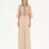 Robe longue col V en crêpe satin