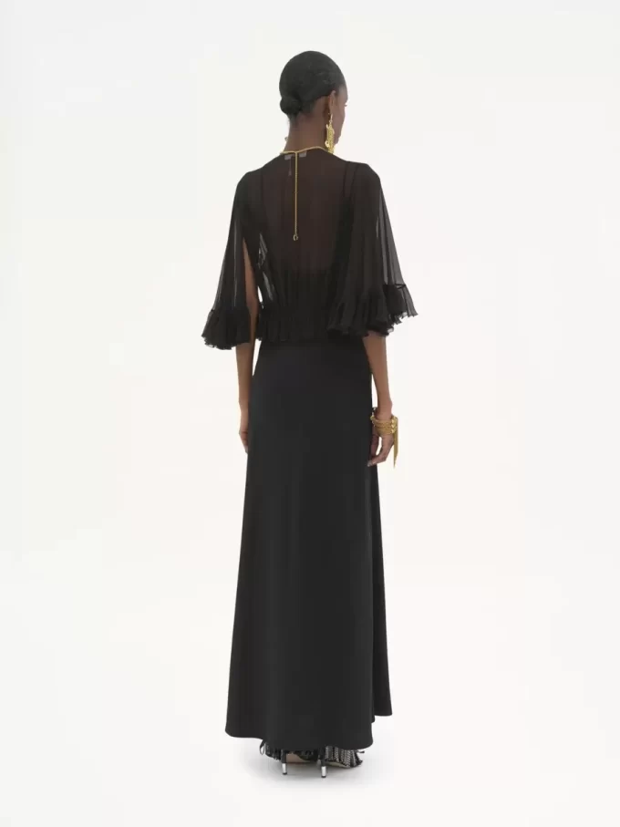 Robe longue col V en crêpe satin