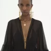 Robe longue col V en crêpe satin