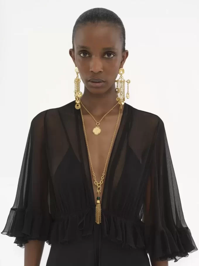 Robe longue col V en crêpe satin