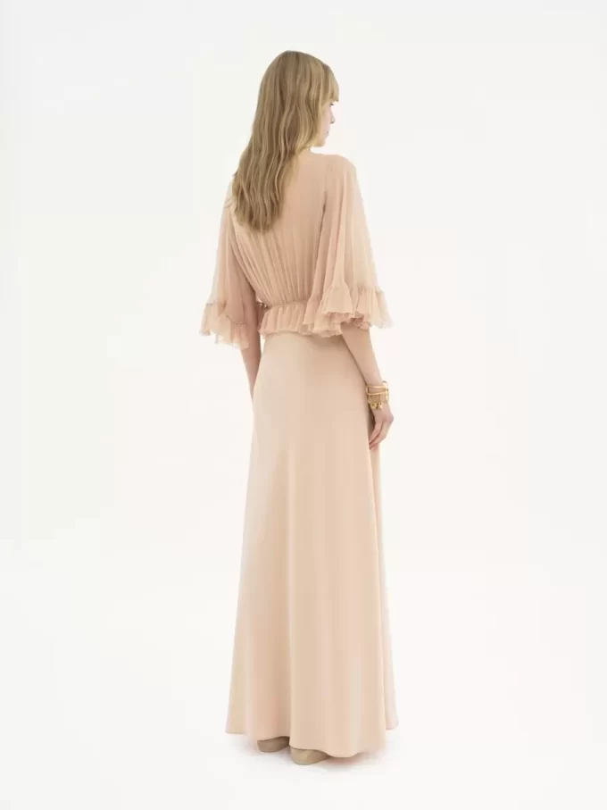 Robe longue col V en crêpe satin
