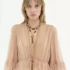 Robe longue col V en crêpe satin