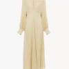 Robe longue froncée en jacquard de soie