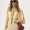 Robe longue froncée en jacquard de soie