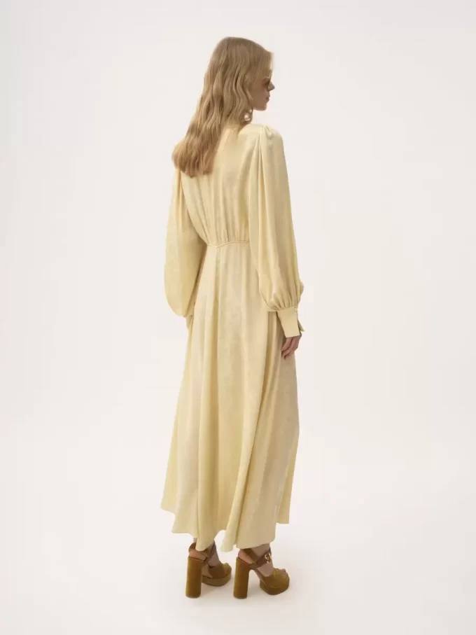 Robe longue froncée en jacquard de soie