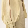 Robe longue froncée en jacquard de soie