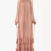 Robe longue froncée en mousseline de soie