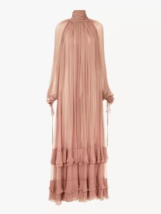 Robe longue froncée en mousseline de soie