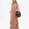 Robe longue froncée en mousseline de soie