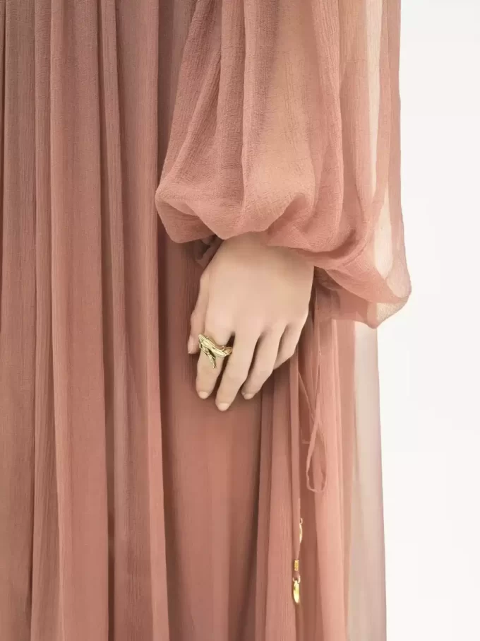 Robe longue froncée en mousseline de soie