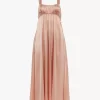 Robe longue froncée sans manches en satin de soie