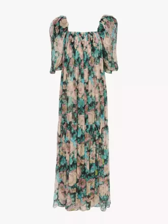 Robe longue à manches bouffantes en mousseline de soie