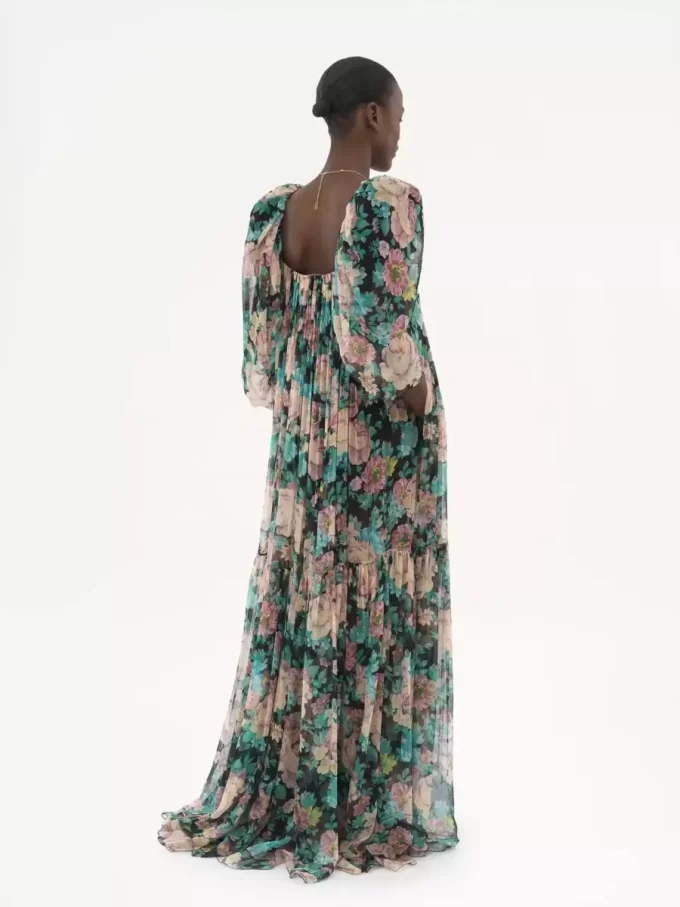 Robe longue à manches bouffantes en mousseline de soie Robe longue à manches bouffantes en mousseline de soie