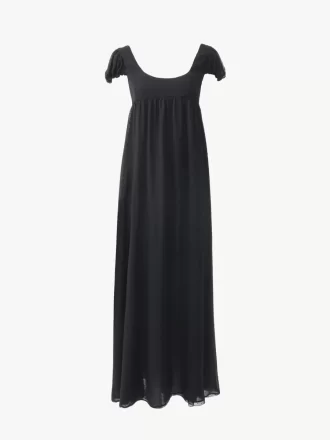 Robe longue à manches bouffantes en plumetis de soie
