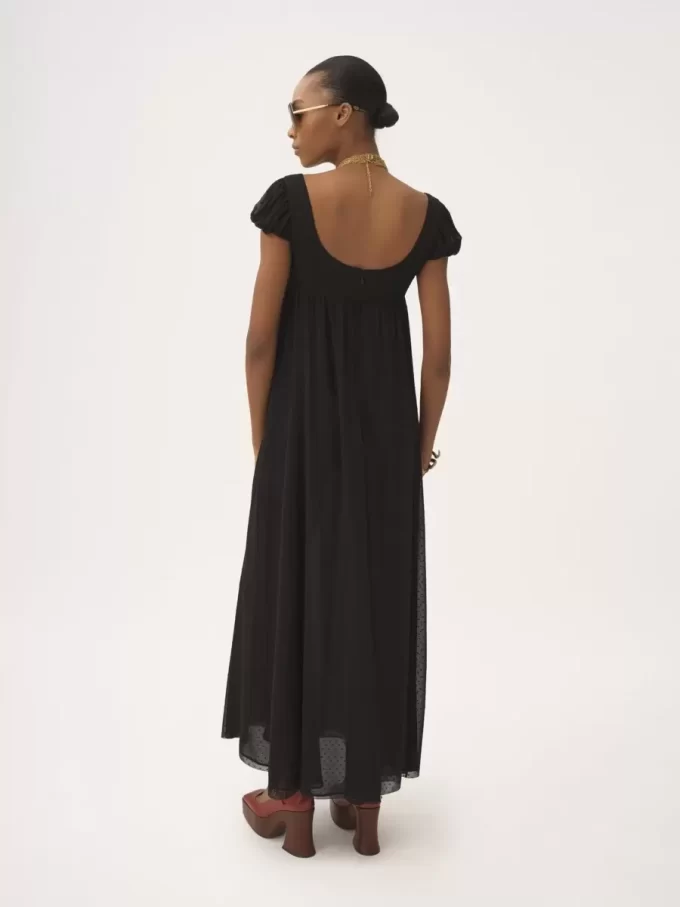 Robe longue à manches bouffantes en plumetis de soie Robe longue à manches bouffantes en plumetis de soie