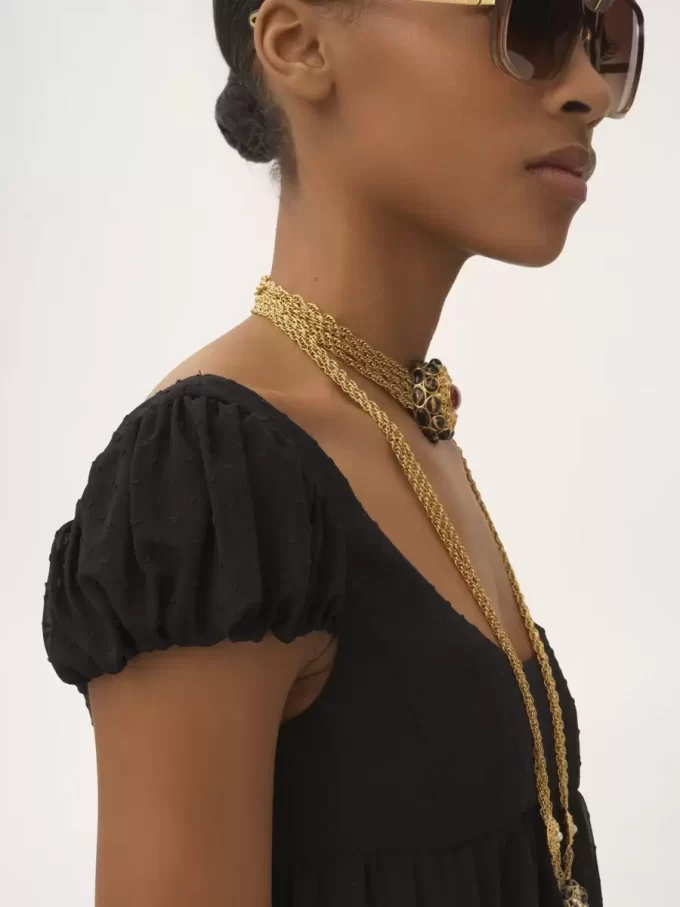 Robe longue à manches bouffantes en plumetis de soie Robe longue à manches bouffantes en plumetis de soie
