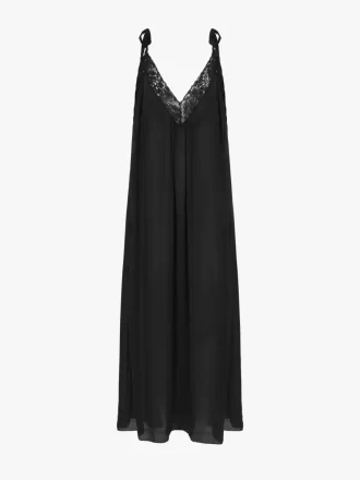Robe longue nuisette en charmeuse de soie et dentelle