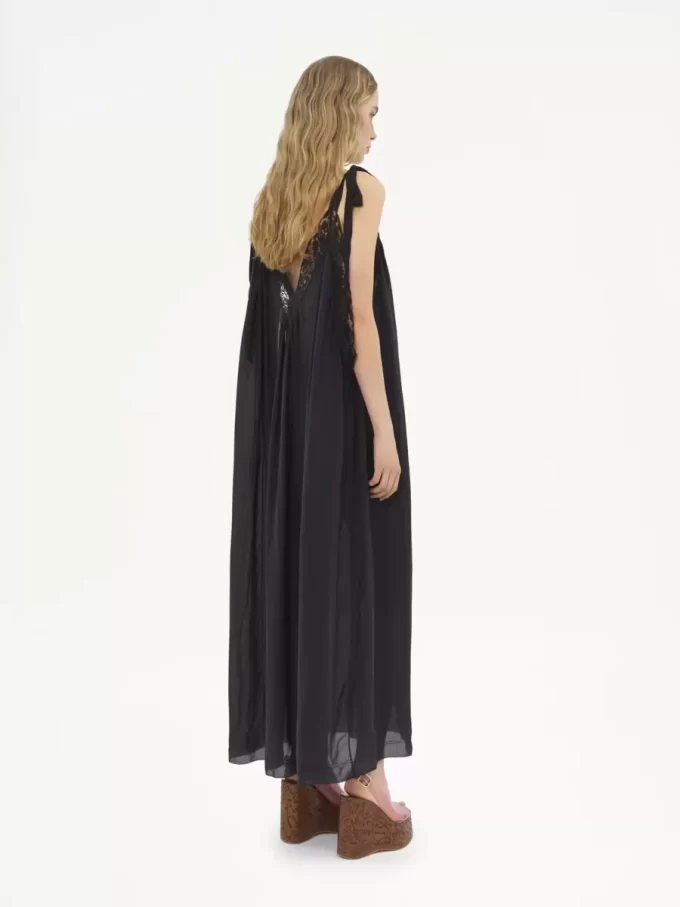 Robe longue nuisette en charmeuse de soie et dentelle