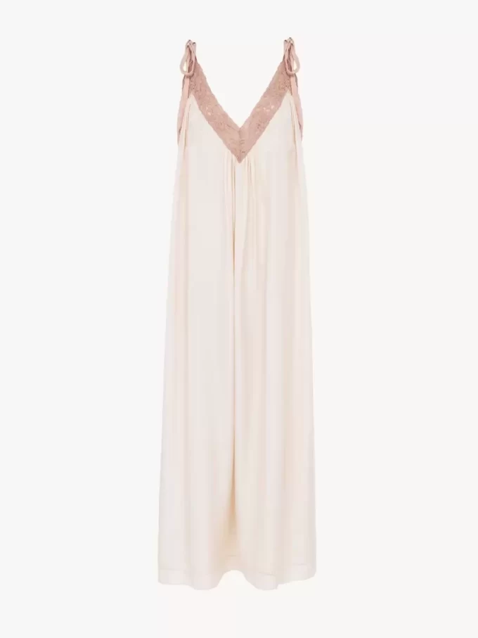 Robe longue nuisette en soie habotai et dentelle
