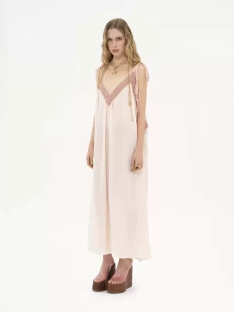 Robe longue nuisette en soie habotai et dentelle