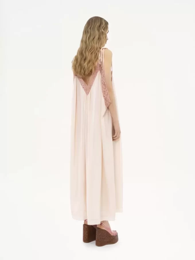 Robe longue nuisette en soie habotai et dentelle