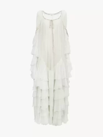 Robe longue oversize à volants en mousseline de soie