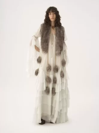 Robe longue oversize à volants en mousseline de soie