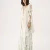 Robe longue oversize à volants en mousseline de soie