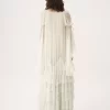Robe longue oversize à volants en mousseline de soie