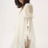 Robe longue oversize à volants en mousseline de soie