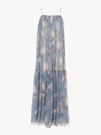 Robe longue sans manches en mousseline de soie