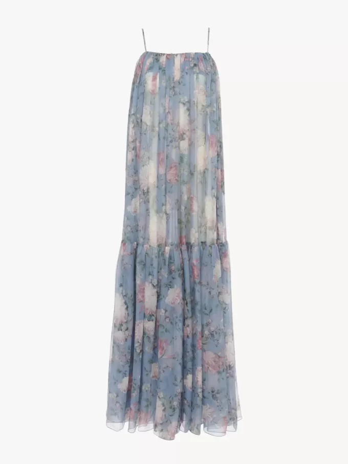 Robe longue sans manches en mousseline de soie