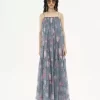Robe longue sans manches en mousseline de soie