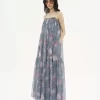 Robe longue sans manches en mousseline de soie