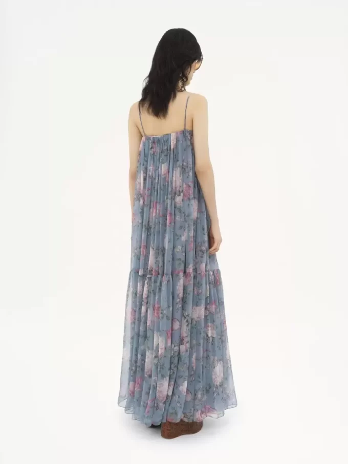 Robe longue sans manches en mousseline de soie