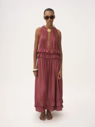 Robe longue sans manches en pongé de soie lavée