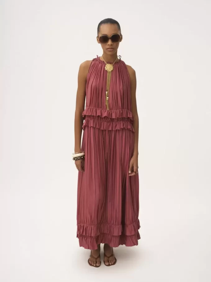 Robe longue sans manches en pongé de soie lavée Robe longue sans manches en pongé de soie lavée