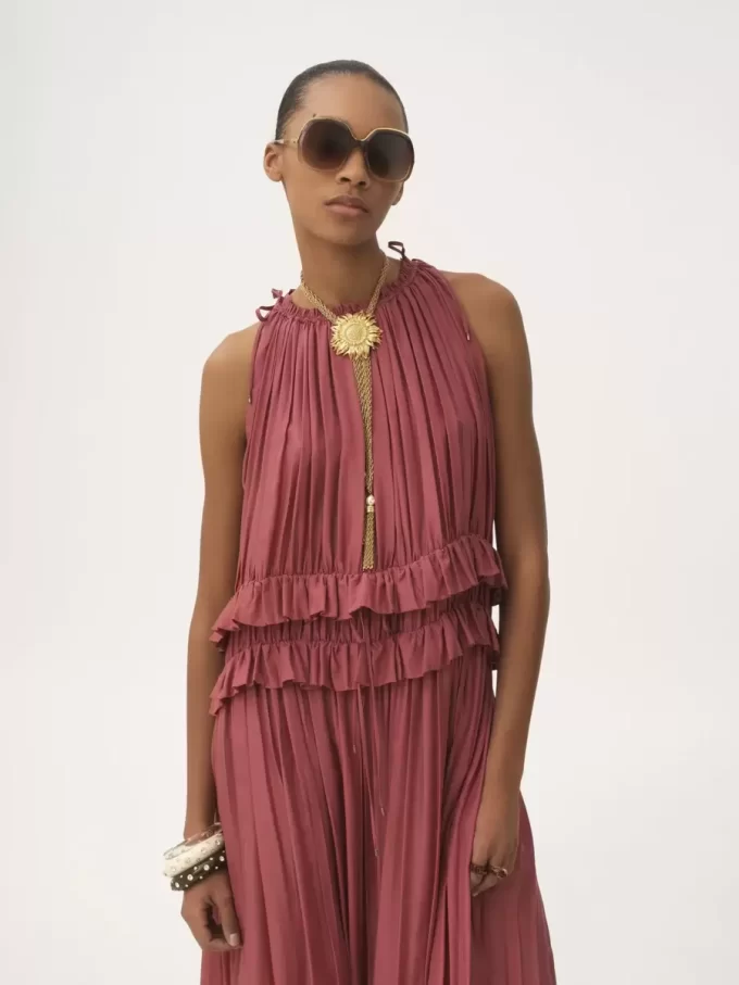 Robe longue sans manches en pongé de soie lavée Robe longue sans manches en pongé de soie lavée