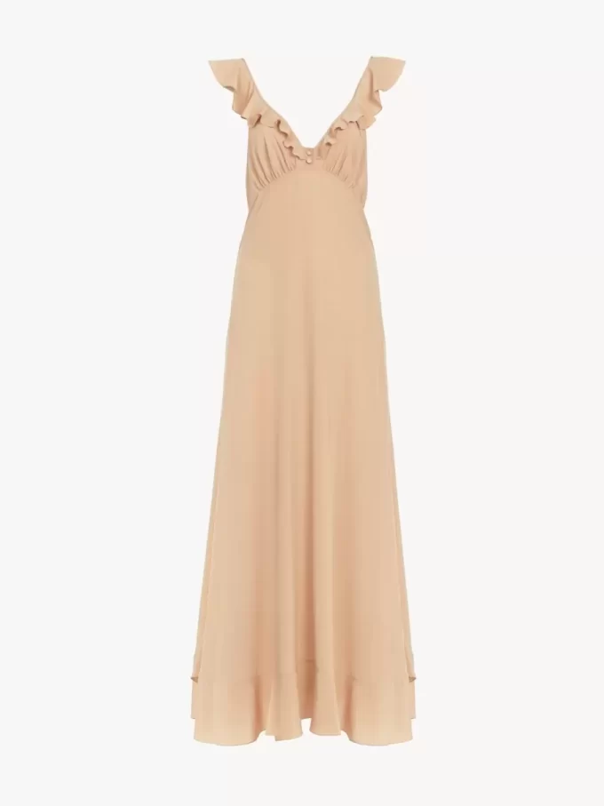 Robe longue soleil en crêpe de Chine