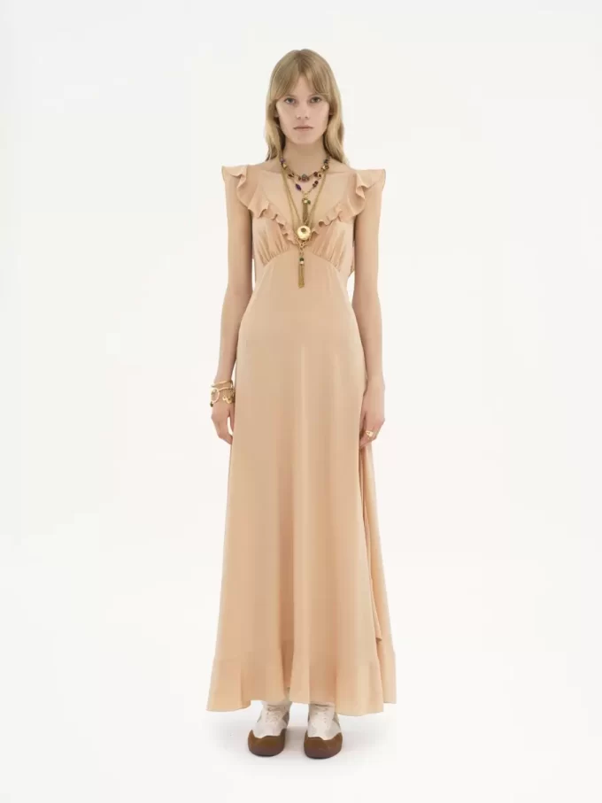 Robe longue soleil en crêpe de Chine