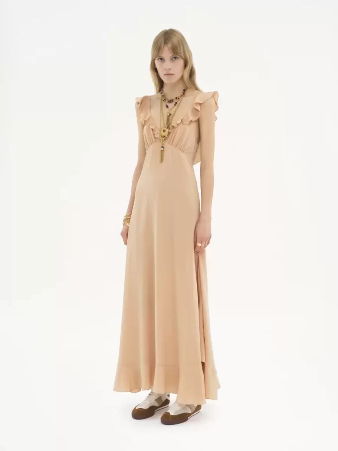 Robe longue soleil en crêpe de Chine