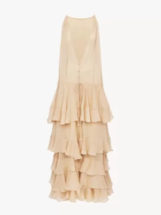 Robe longue à volants en georgette de soie