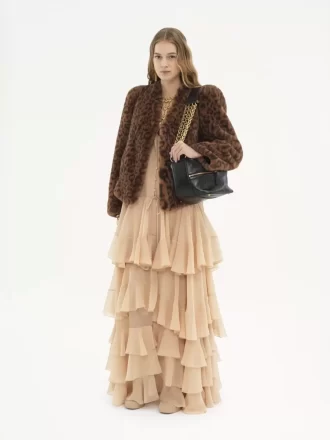 Robe longue à volants en georgette de soie