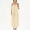 Robe longue à volants en soie habotai et dentelle