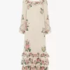 Robe longue à volants et col carré en crêpe de Chine