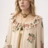 Robe longue à volants et col carré en crêpe de Chine