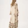 Robe longue à volants et col carré en crêpe de Chine
