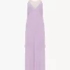 Robe midi à fines bretelles en crêpe de Chine et dentelle