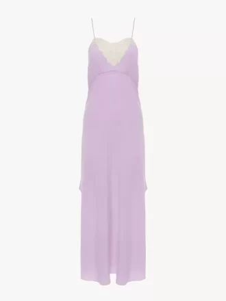 Robe midi à fines bretelles en crêpe de Chine et dentelle